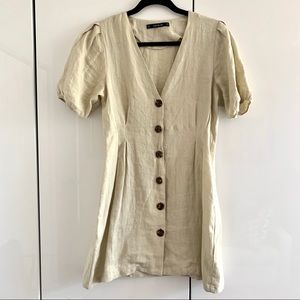 🤎NWOT🤎 Zara Buttoned Linen Puff Sleeve Dress